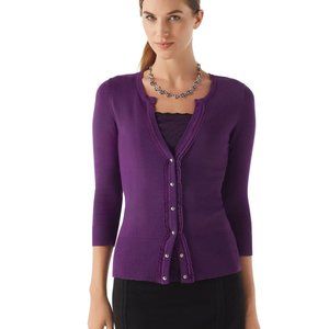❄️ WHBM Imperial Purple VNeck Ruffle Cardigan